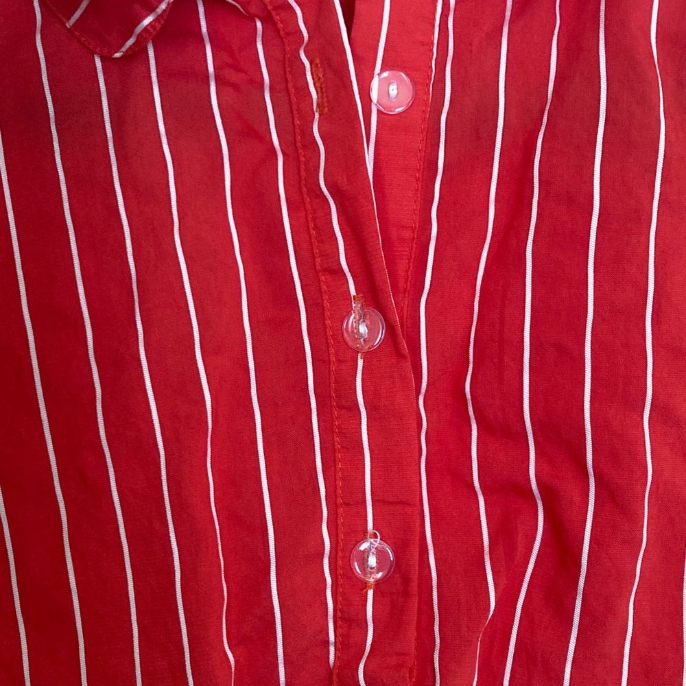 Cherry red striped button down blouse - image 4